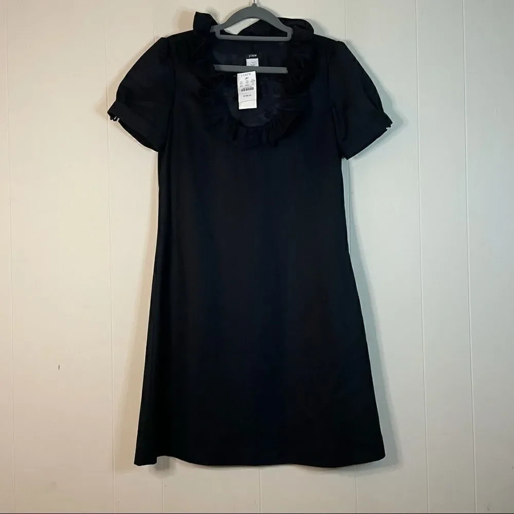J. Crew Wool Ruffle Black Dress NWT